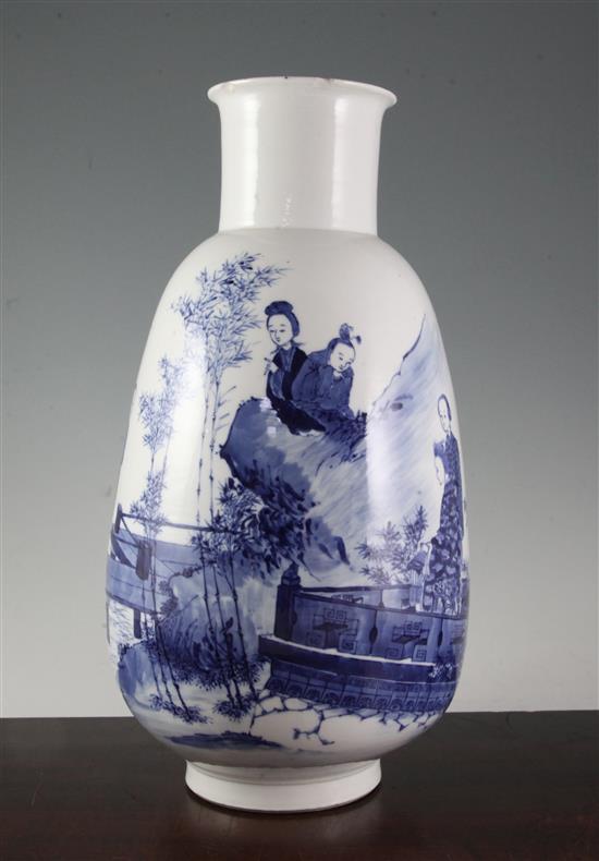 A large Chinese blue and white ovoid vase, Kangxi six character mark, late 19th century, 41cm